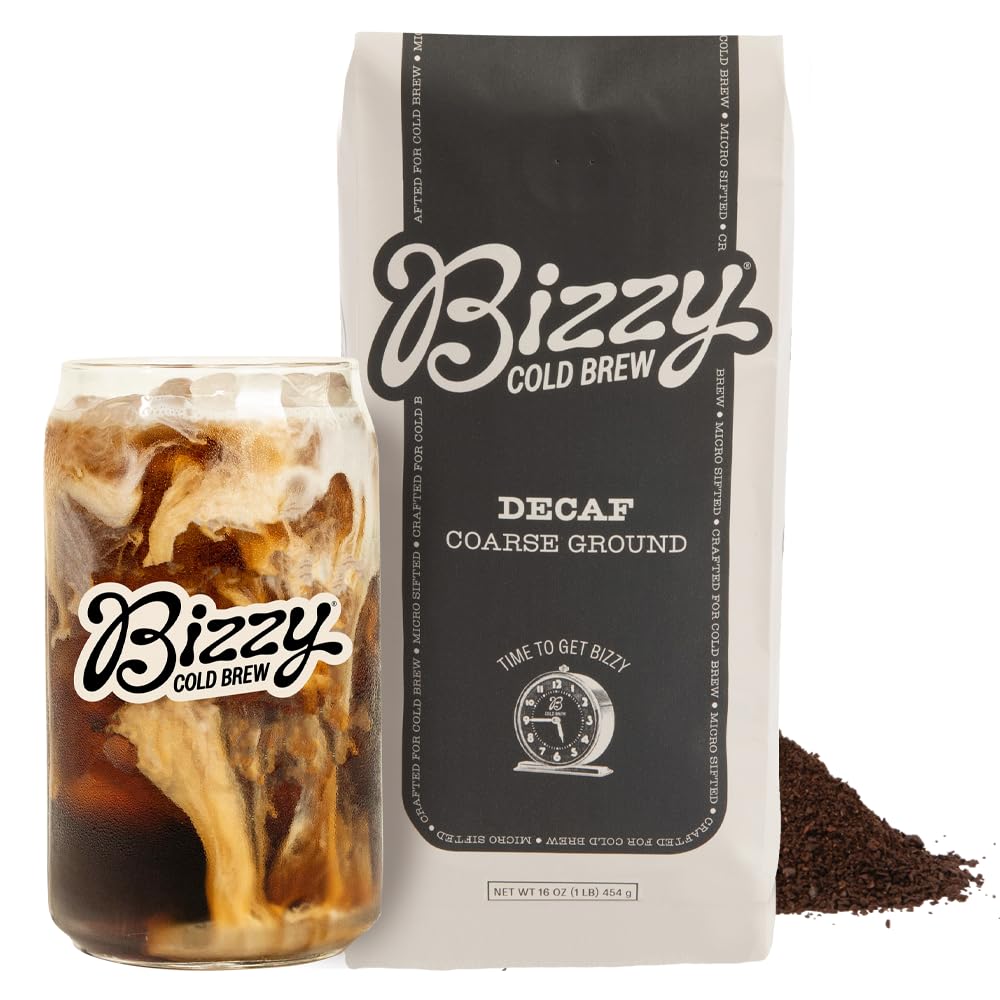 Bizzy Cold Brew Coffee | Decaf Blend | Water Process | Coarse Ground Coffee | Micro Sifted | Specialty Grade | 100% Arabica | 1 Lb