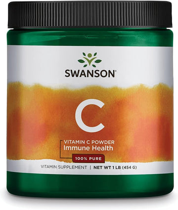 Swanson Vitamin C Powder 100% Pure Ascorbic Acid, Immune System Support, Skin Health, Cardiovascular Health, Antioxidant Supplement 1000 Mg (Per Serving) 1 Lb. 454 G