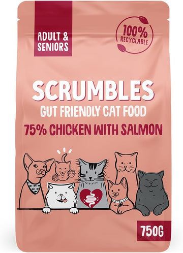 Scrumbles All Natural Dry Cat Food With 75% Chicken and Fresh Salmon, High Protein Food for Adults And Seniors, 750 g?CAS-750