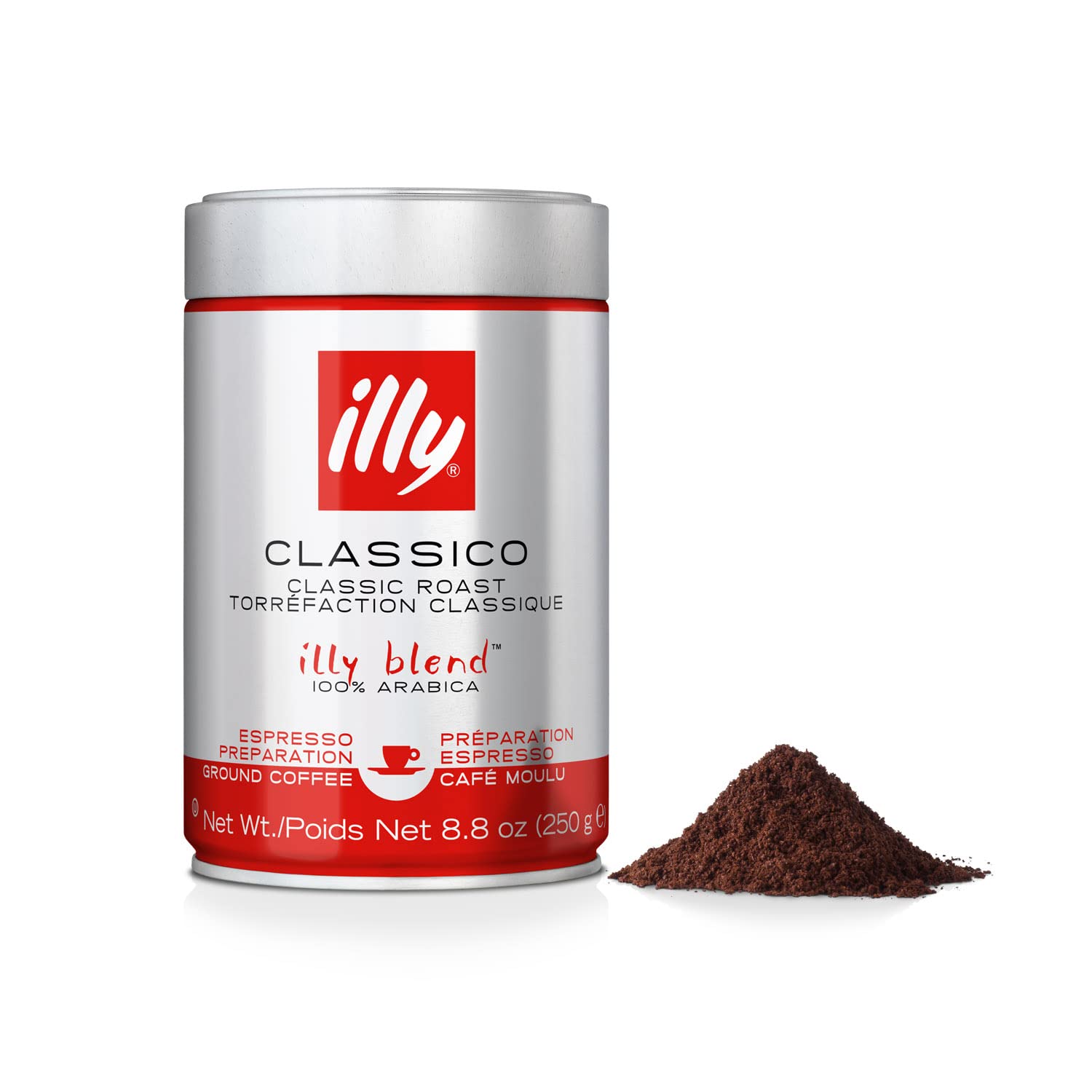 Illy Classico Espresso Ground Coffee, Medium Roast, Classic Roast with Notes of Chocolate & Caramel, 100% Arabica Coffee, All-Natural, No Preservatives,  (Pack of 1)