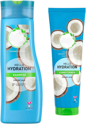 Herbal Essence Hello Hydration Shampoo 400Ml & Conditioner 275Ml, Coconut-Infused Hydrating Set For Dry & Damaged Hair, Moisturising, Nourishing
