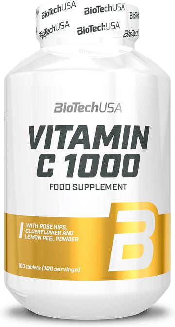 Biotechusa Vitamin C 1000 + Bioflavonoids | Multiple Sources | Immune Support | Rosehip, Elderflower & Lemon, 100 Tablets