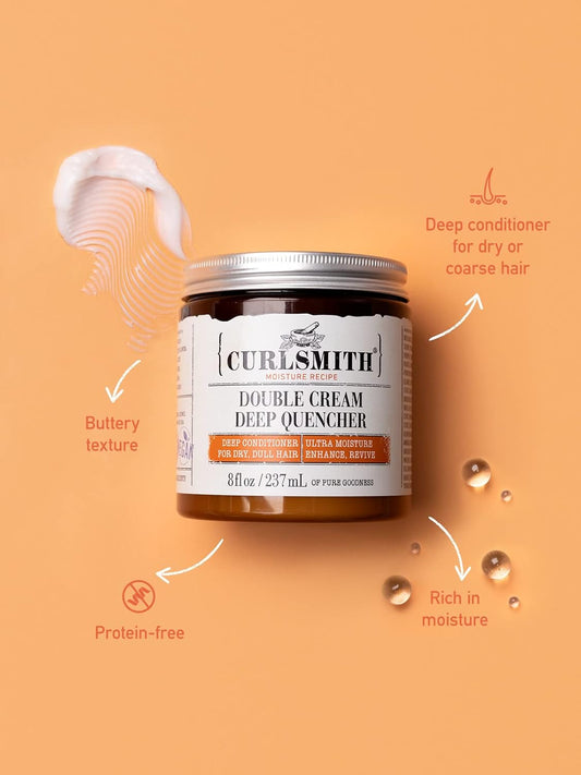 Curlsmith - Double Cream Deep Quencher - Vegan Moisturising Deep Conditioner For Ultra Dry, Wavy, Curly Or Coily Hair (227G)