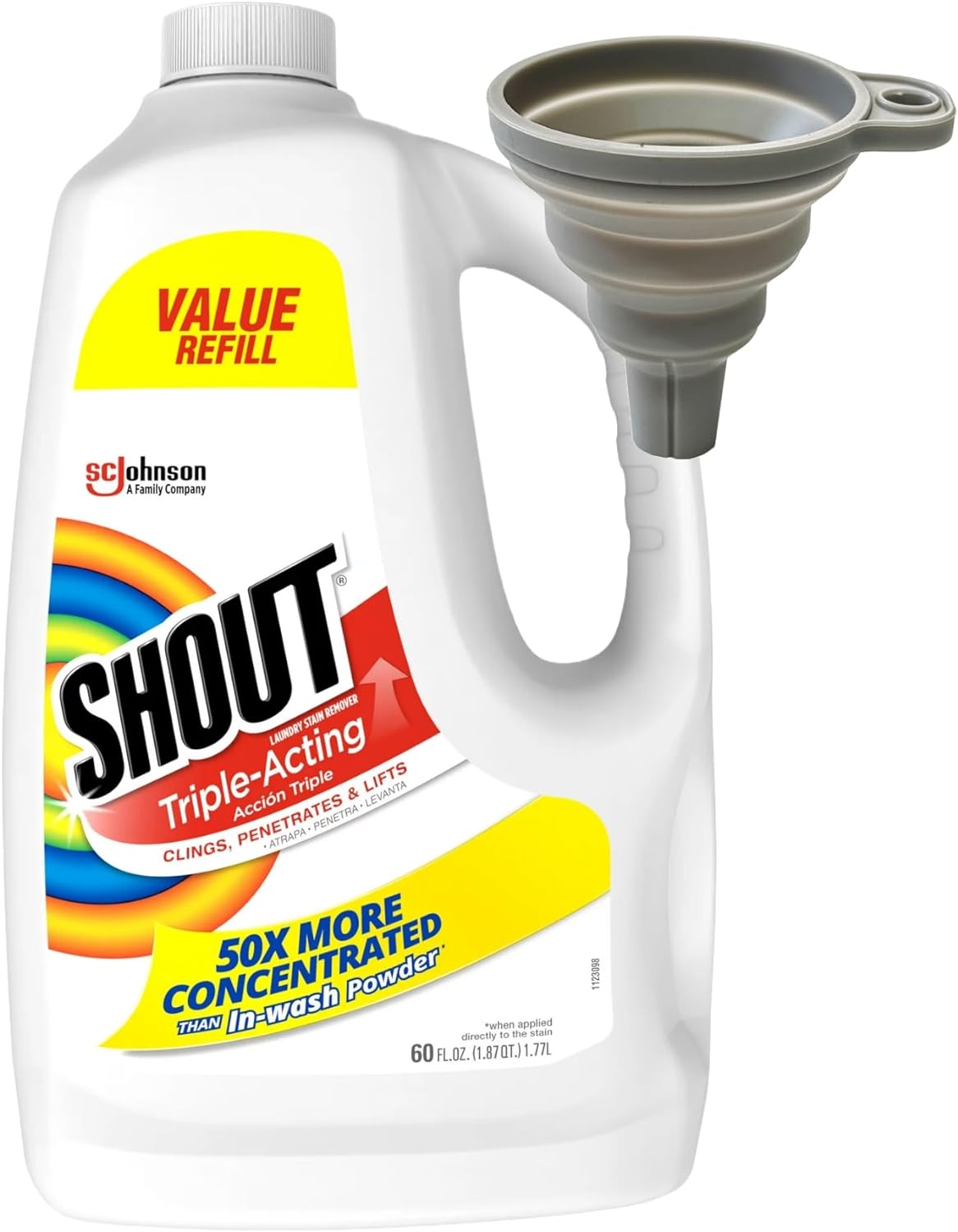 'Shout' Stain Remover Refill 60 Fl Oz. Includes PureDealus Foldable Silicone Funnel. 2 Piece Set