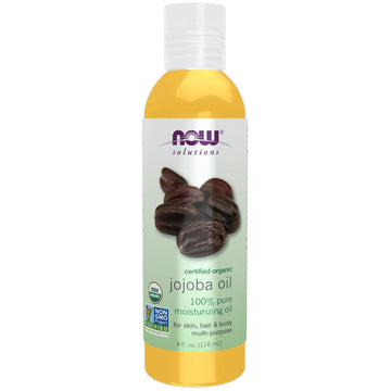 Now Foods Solutions, Organic Jojoba Oil, Moisturizing Multi-Purpose Oil For Face, Hair And Body, 4-Ounce