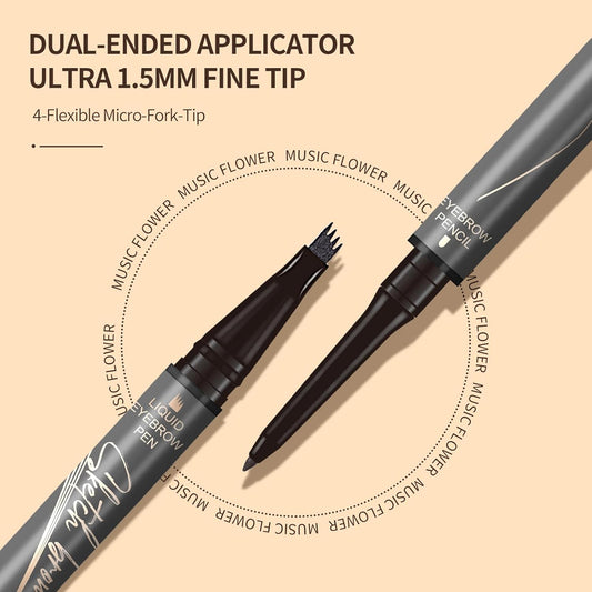 Dual-Ended Microfilling Eyebrow Pen, Liquid Eyebrow Pen With 4 Micro Brush-Tip Applicators & Brow Defining Pencil With Precision Tip (Chestnut)