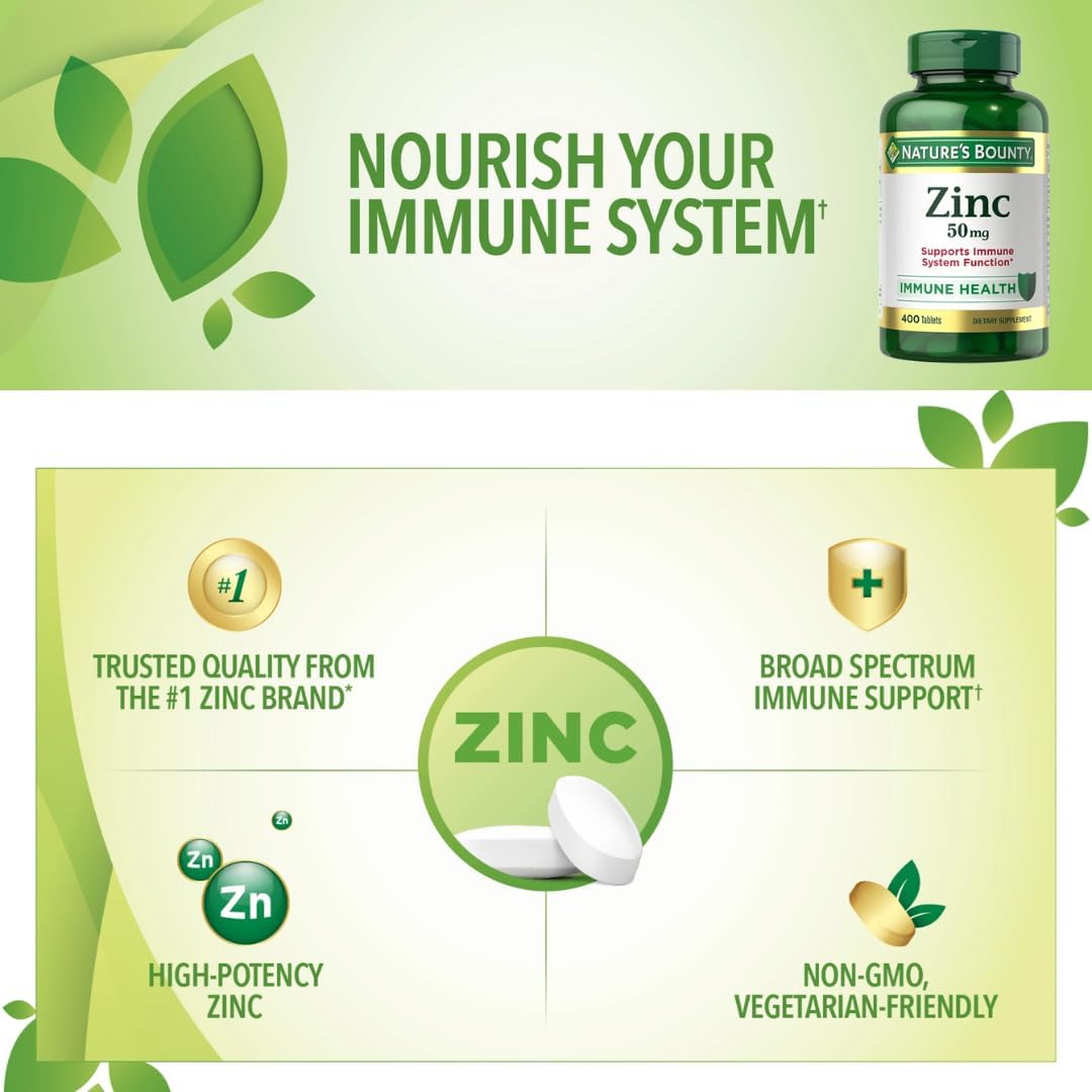 Nature Bounty. Zinc 50 mg Tablets for Immune Support and Antioxidant P