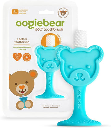 oogiebear Infant-to-Toddler Training Toothbrush - 0-2 Years - 360° Soft Silicone, Promotes Independent Brushing, Baby & Kids Health - Teddy Bear Design for Oral Care