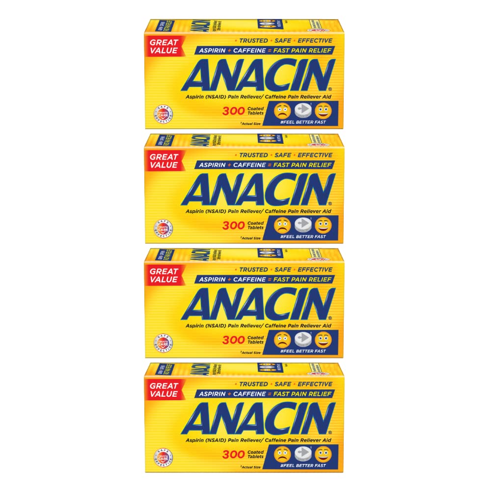 Anacin Fast Pain Relief Pain Reducer Aspirin Tablets, 300 Tablets, (Pack Of 4)