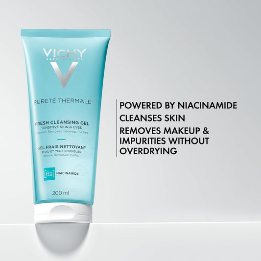 Vichy Pureté Thermale Fresh Cleansing Gel | Formulated With Glycerin & Niacinamide | Gentle Gel Cleanser & Makeup Remover | Removes Impurities Without Overdrying | Safe For Sensitive Skin & Eyes