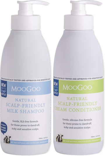 Moogoo Natural Milk Shampoo & Cream Conditioner Pack - For Itchy, Dry, Eczema, Psoriasis & Dandruff Prone Scalps – Sls, Silicone, Sulfate & Paraben Free - Natural & Gentle Formula – 2X 500Ml