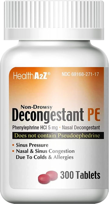 Healtha2Z® Decongestant Pe | Phenylephrine Hcl 5 Mg | Non-Drowsy Nasal & Sinus Congestion Relief Due To Cold & Allergies (300 Count, 5Mg)