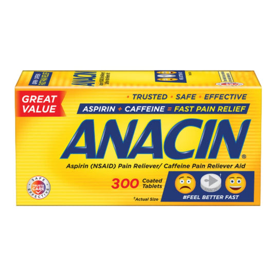 Anacin Fast Pain Relief Pain Reducer Aspirin Tablets, 300 Tablets, (Pa