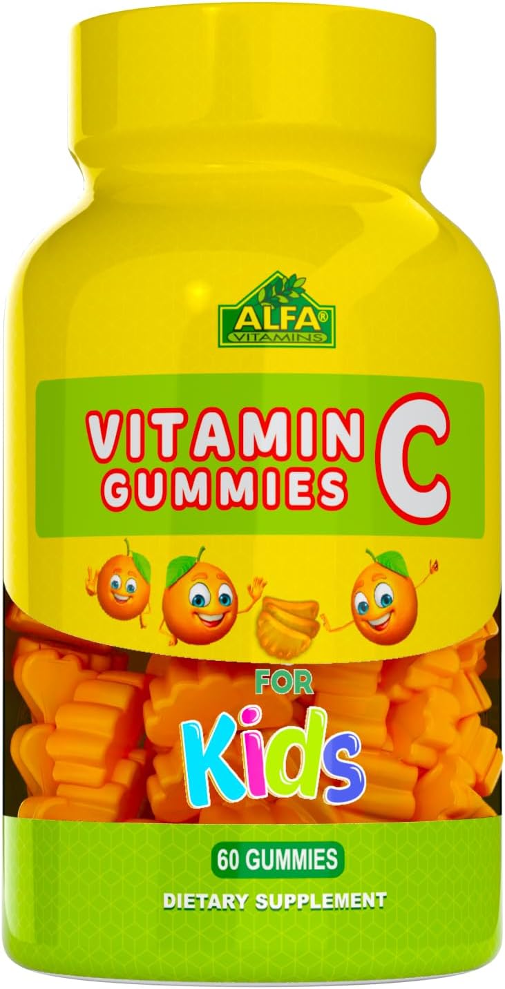 Alfa Vitamins Vitamin C Gummies For Kids With 250Mg, Immune System Support, Daily Antioxidant For Kids, Natural Orange Flavor - 60 Gummies