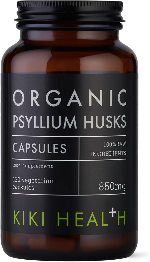 Kiki Health Organic Psyllium Husks Fibre Supplement | Natural Soluble Fibre Supplement From Plantago Ovata Seeds | 120 Psyllium Husks Capsules Vegan Gluten-Free | Easy Digest Psyllium Husk - 850Mg