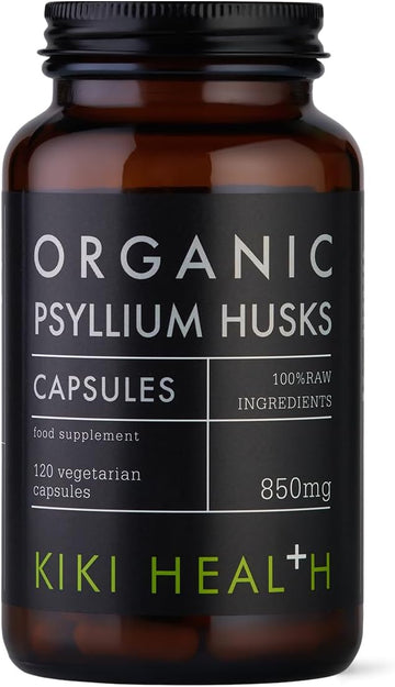 Kiki Health Organic Psyllium Husks Fibre Supplement | Natural Soluble Fibre Supplement From Plantago Ovata Seeds | 120 Psyllium Husks Capsules Vegan Gluten-Free | Easy Digest Psyllium Husk - 850Mg