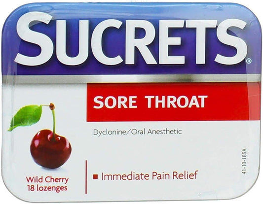 Sucrets Sore Throat Lozenges, Wild Cherry Flavor, 18 Count (4 Pack)