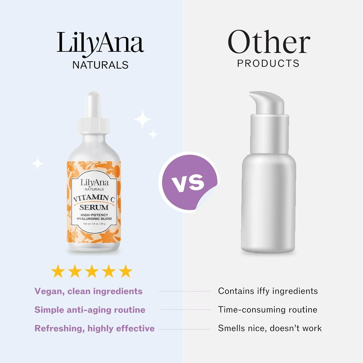 Lilyana Naturals Vitamin C Serum For Face - With Hyaluronic Acid And Vitamin E, Anti Aging Serum, Reduces Age Spots And Sun Damage, Promotes Collagen And Elastin (Double Pack) : Beauty & Personal Care