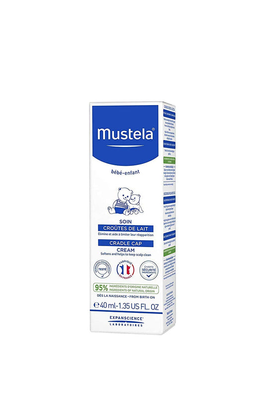 Mustela Baby Cradle Cap Cream - Newborn Safe - With Natural Avocado - Paraben Free & Fragrance Free - 1.35 Fluid Ounce