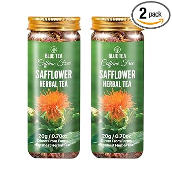 Blue Tea - Safflower Flower Tea Loose Leaf - 1.40 Oz (Pack Of 2) | Anti-Oxidant Rich | Herbal Tea | Kusum Flower | Natural Ingredients - Calming Tea - Caffeine Free - Non-Gmo | Pet Jar Packaging