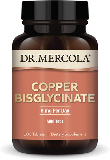 Dr. Mercola Copper Bisglycinate, 90 Servings (180 Tablets), Dietary Supplements, 8 Mg Per Day, Mini Tabs, Supports Overall Health, Non Gmo