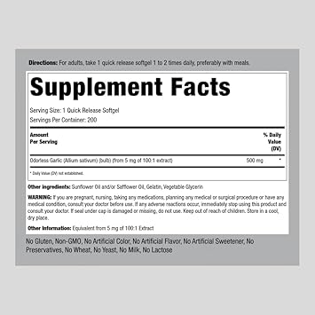 Piping Rock Odorless Garlic Softgels | 500Mg | 200 Pills | Herbal Extract Supplement | Odor-Free, Non-Gmo, Gluten Free