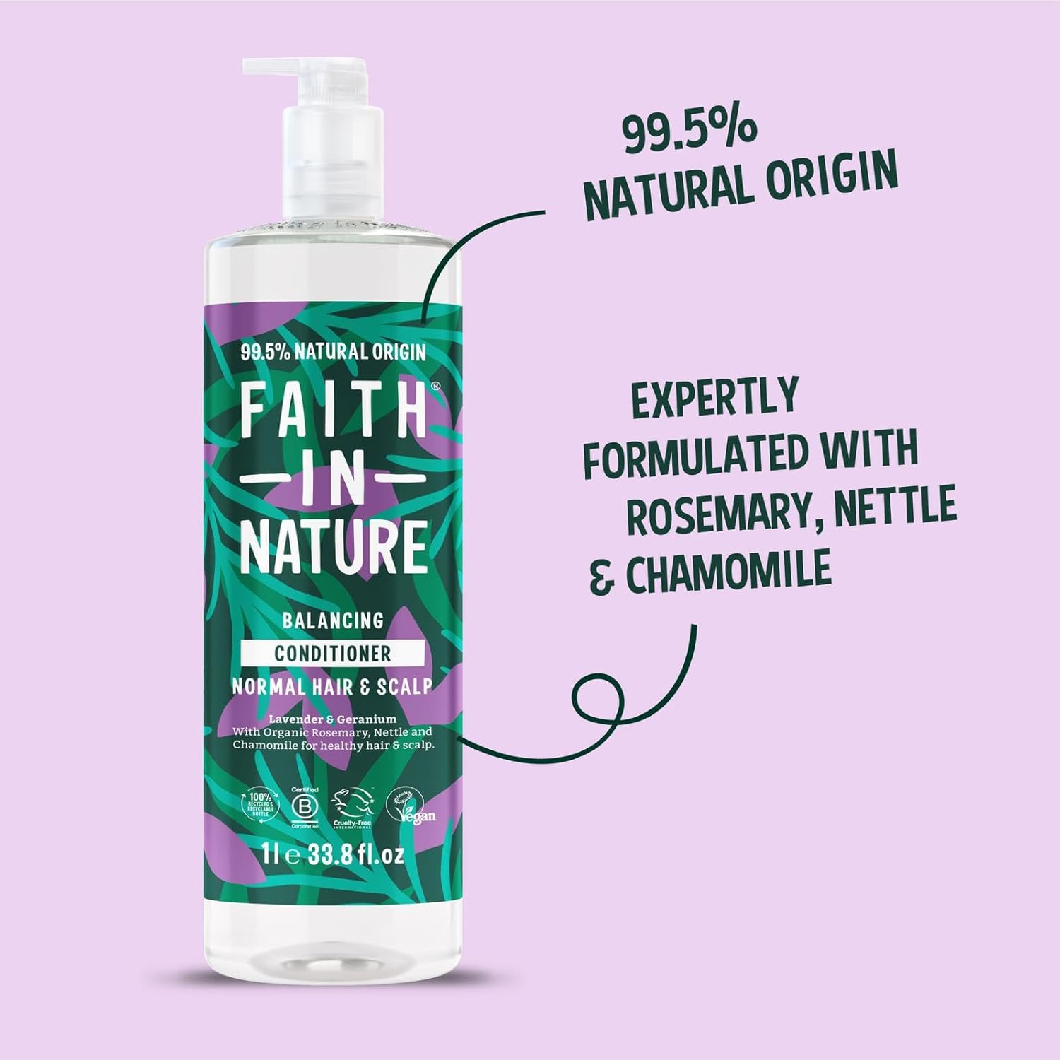 Faith In Nature 1L Natural Lavender & Geranium Conditioner, Balancing for Normal Hair & Scalp, Vegan & Cruelty Free, No SLS, Silicones or Parabens, Family Sized : Amazon.co.uk: Beauty