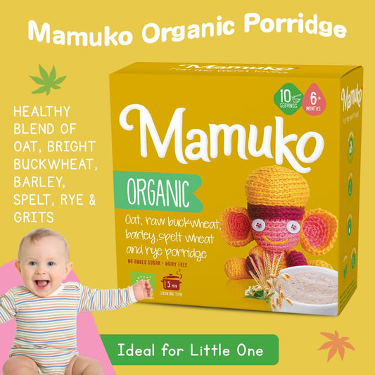 Mamuko Organic Porridge - Multi Grain Porridge Blend Of Oats, Bright Buckwheat, Barley, Spelt, Rye & Grits - High Fiber Porridge With No Added Sugar, Milk & Preservatives - 2 Pack (12 Servings)