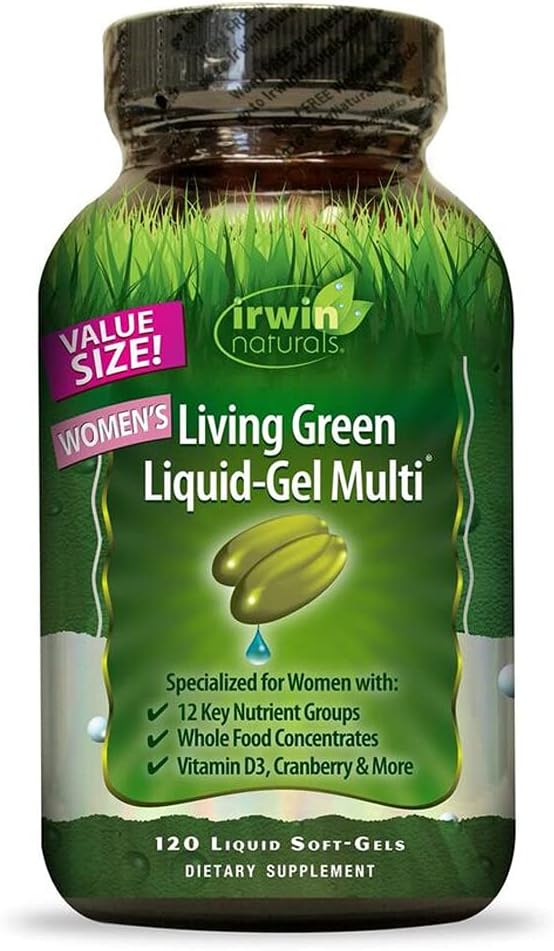 Irwin Naturals Women's Living Green Liquid-Gel Multi Vitamin - 70 Essential Nutrients, Vitamins, Wholefood Blend - Targeted Support - 120 Liquid Softgels