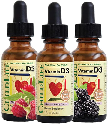 Childlife Essentials Vitamin D3, Natural Berry Flavor - Gluten Free, Alcohol Free, Casein Free - 1 Fl. Oz (Pack Of 3)