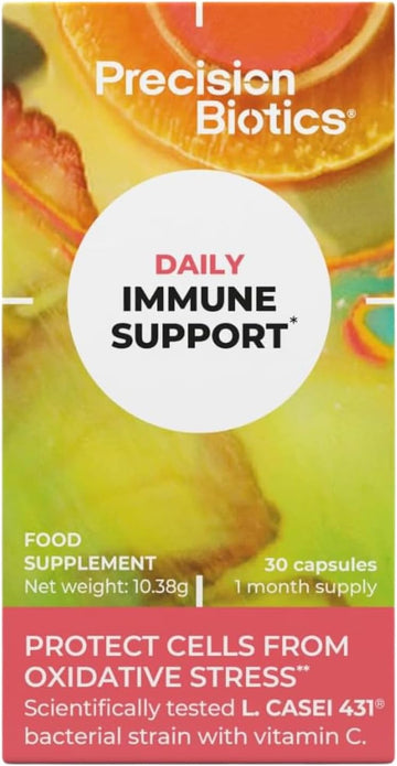 Precisionbiotics Daily Immune Support - Daily Gut Health Probiotics Supplement - L.Casei 431 Bacterial Culture Strains + Vitamin C - 30 Capsules