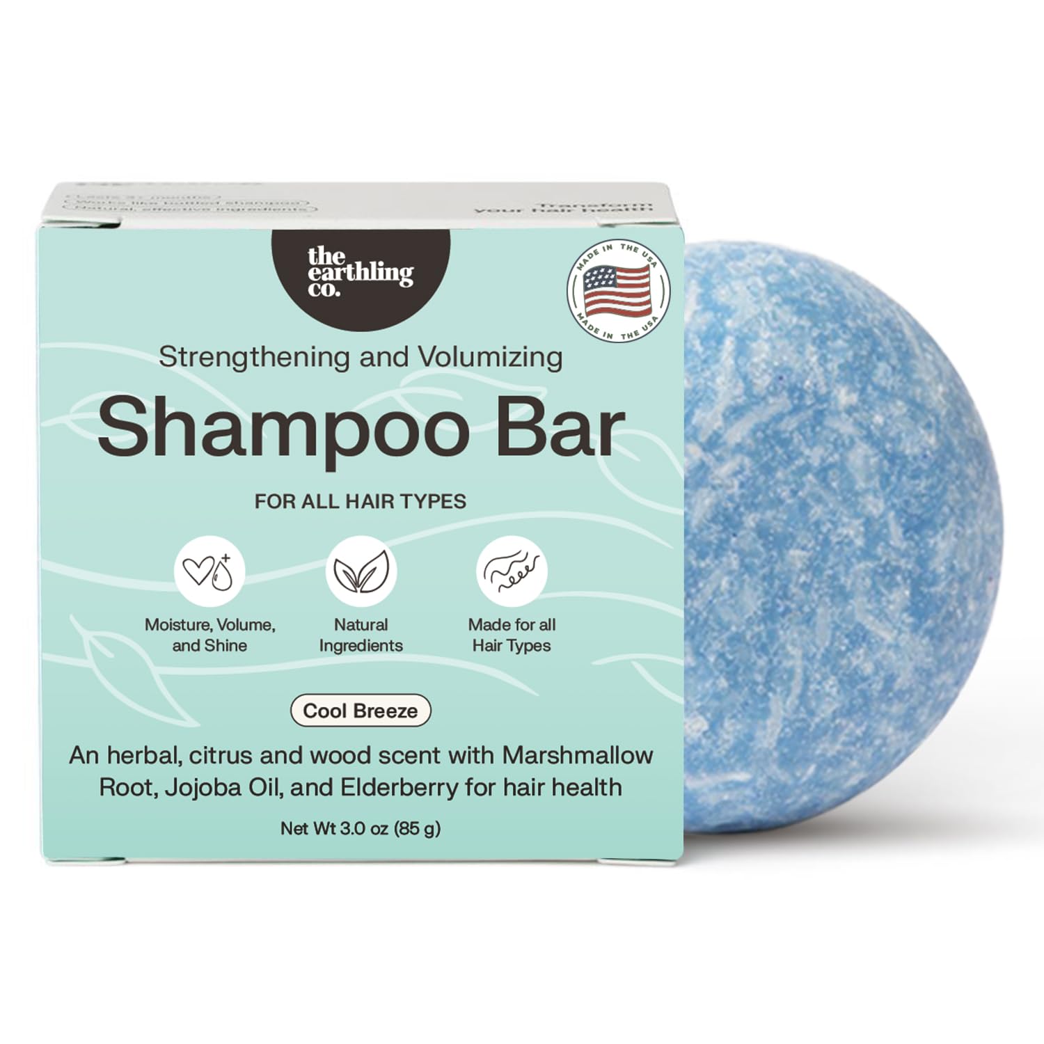 The Earthling Co. Shampoo Bar - Promote Hair Growth, Strengthen & Volumize All Hair Types - Paraben & Sulfate Free Formula With Natural, Vegan Ingredients For Dry Hair (Cool Breeze, 3 Oz)