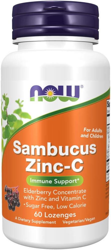 NOW Supplements, Sambucus Zinc-C with Elderberry Concentrate and Vitamin C, 60 Lozenges