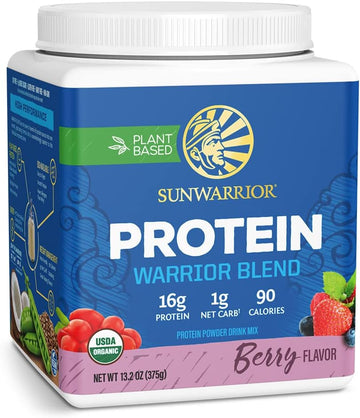 Vegan Protein Powder With Bcaa | Organic Hemp Seed Protein Gluten Free Non-Gmo Dairy Free Soy Sugar Free Low Carb Plant Based Protein Powder | Berry 15 Srv 375 G | Warrior Blend By Sunwarrior