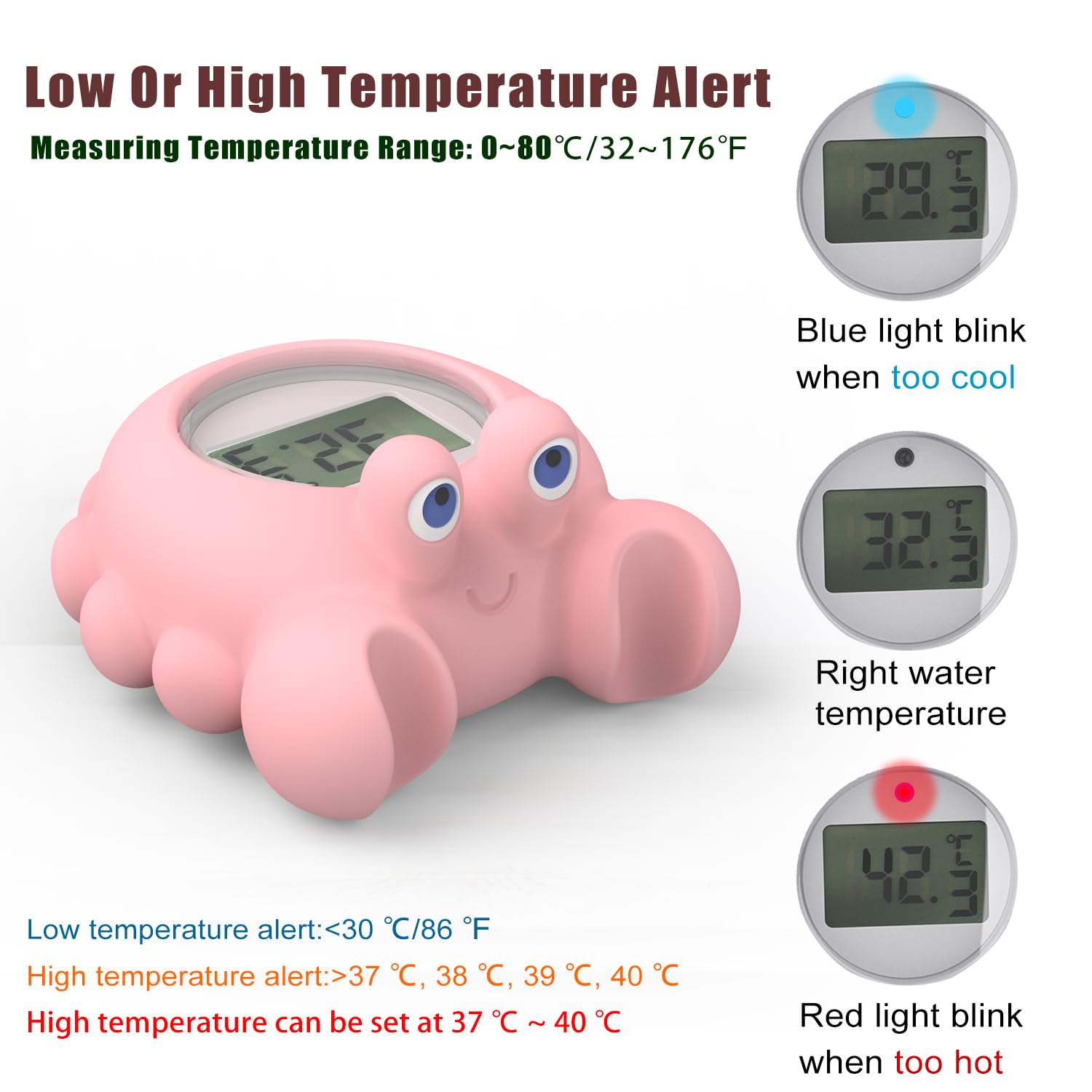 Baby Bath Thermometer with LED Display and Temperature Warning, Digital Room Thermometer & Fahrenheit Water Temperature Thermometer, Infant Bath Toys Floating Toy Safety Thermometer for Kids Newborn : Baby