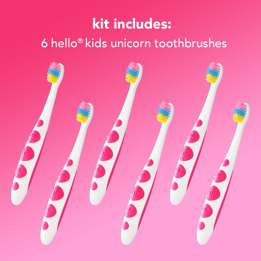 hello Unicorn Baby and Toddler Soft Toothbrush for All Ages, BPA Free, Easy to Grip Handle, 6 Count
