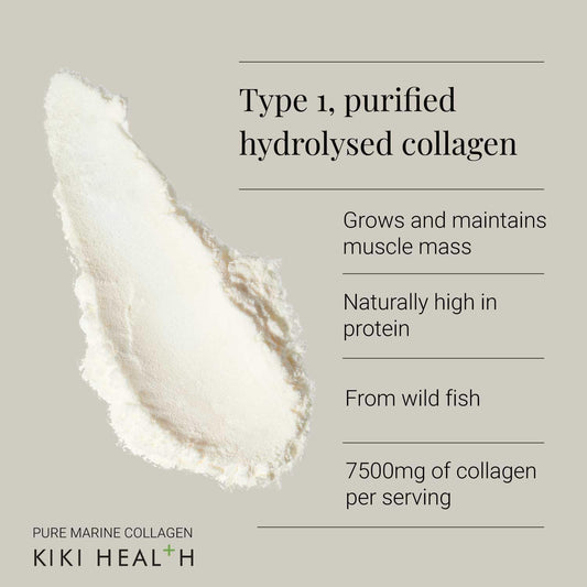 Kiki Health Pure Marine Collagen Powder - Hydrolysed Collagen Supplements - Type 1 Purified Collagen From Wild Fish - Naturally High In Protein For Bones, Joints, & Skin – Gluten Free (20 Gram)