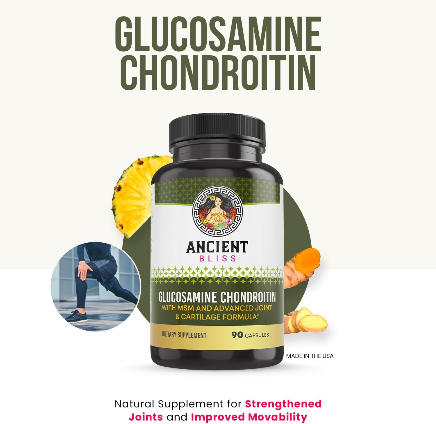 Glucosamine Chondroitin MSM Mobility & Joint Support Supplement for Men & Women with Cartilage Formula for Joint Support by Ancient Bliss (90 Capsules) : Health & Household