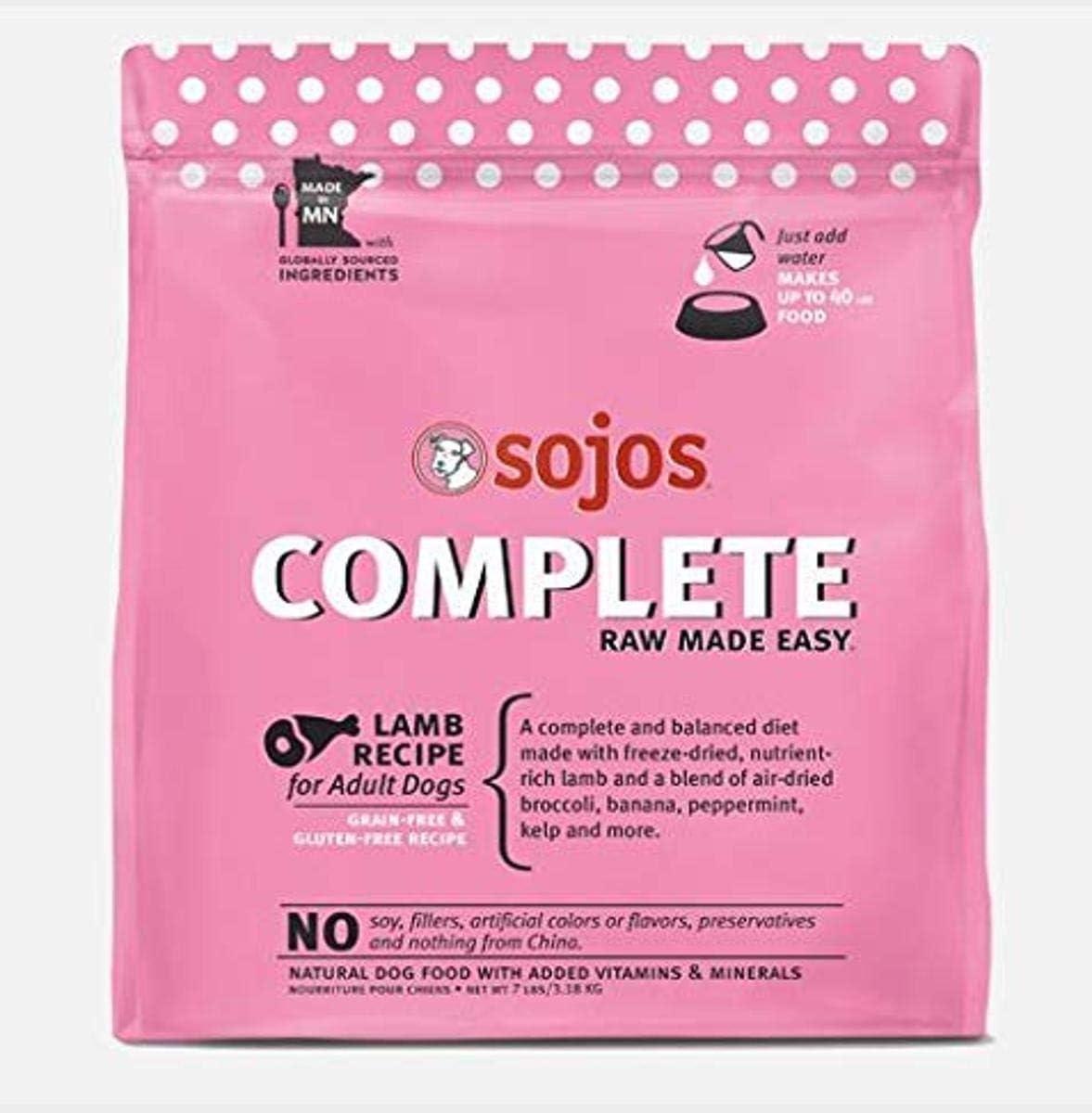 Sojos Complete Raw Made Easy Freeze-Dried, 7-Pound Bag Dog Food Lamb Recipe (1) : Pet Supplies