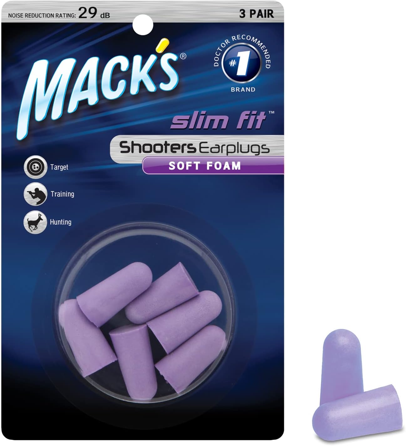 Mack?s Slim Fit Soft Foam Shooting Ear Plugs, 3 Pair - Small Earplugs for Hunting, Tactical, Target, Skeet and Trap Shooting | Made in USA