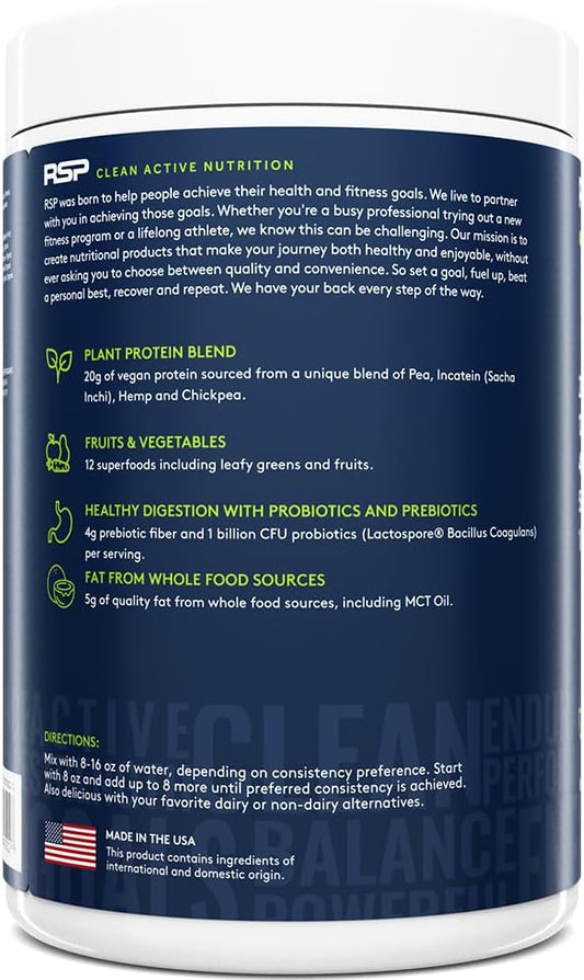 Rsp Truefit Vegan Protein Powder Meal Replacement Shake, Plant Based Protein + Organic Fruits & Veggies, Fiber & Probiotics, Gluten Free, Dairy Free