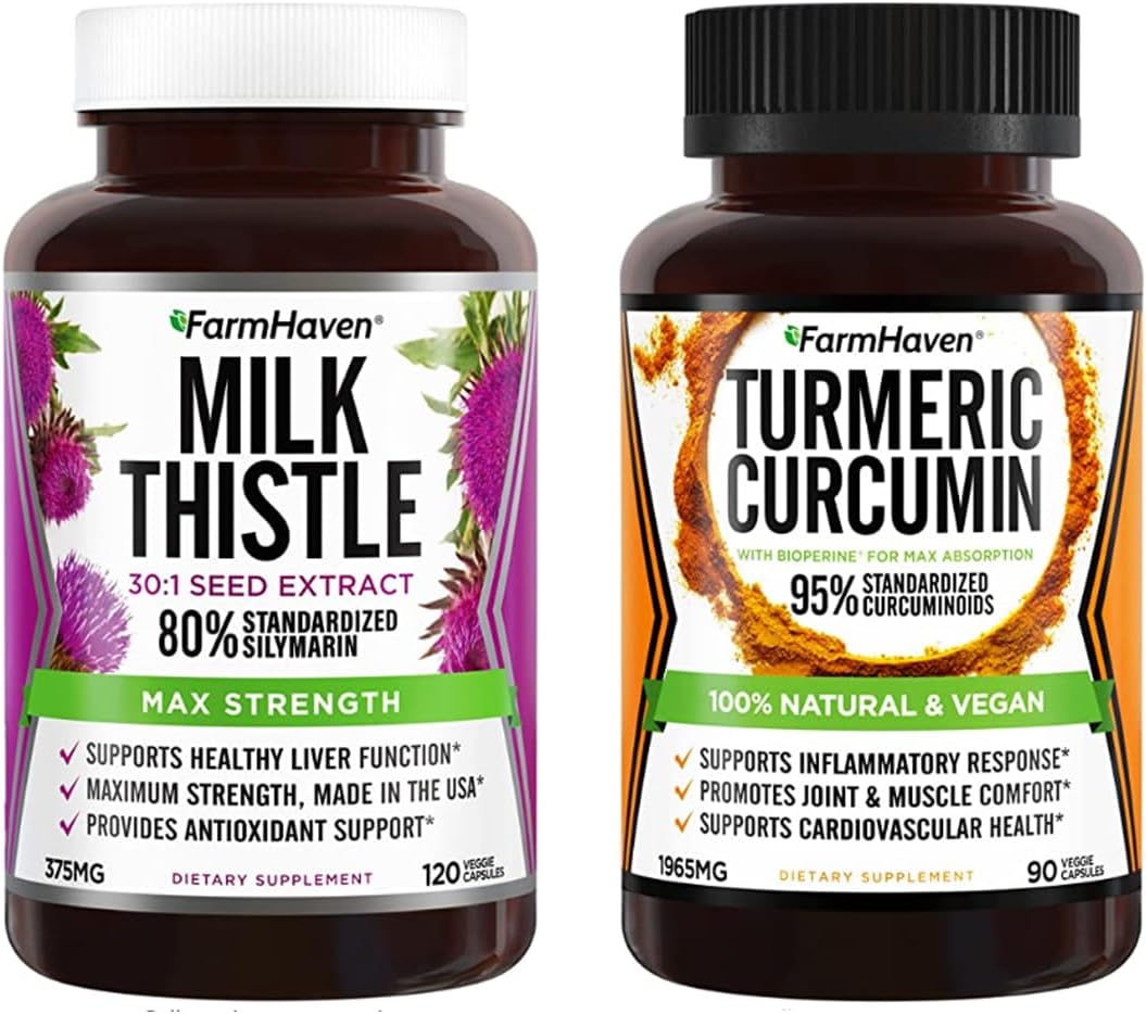 FarmHaven Milk Thistle 120 Capsules and Turmeric Curcumin 90 Capsules