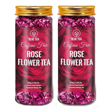 Blue Tea - Rose Tea - Loose - 0.88 Oz (Pack Of 2) | Rich Vitamin-C | Beautiful Hair & Skin - Caffeine Free-Flower Based - Herbal Tea- Vegan - Non-Gmo | Food Grade Pet-Jar Pack