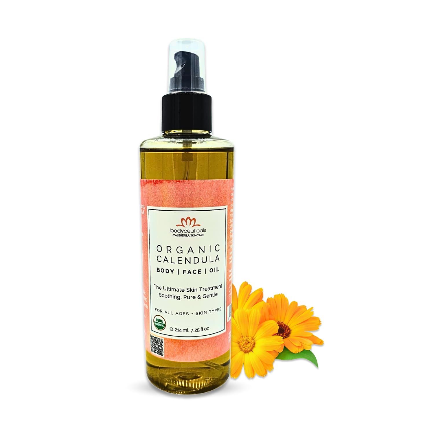 Organic Calendula Oil, Skincare Extract With Fresh Calendula Flowers And Olive, Moisturizing And Repairing, Vegan, Non-Gmo, Kosher, Gluten Free, Soy Free, 7.5 Fluid Ounces