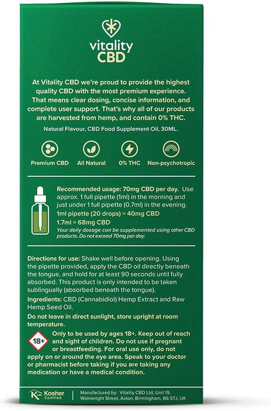 Vitality Cbd Oral Drops In Hempseed Oil, 600 Mg, Natural, 30Ml, No Thc
