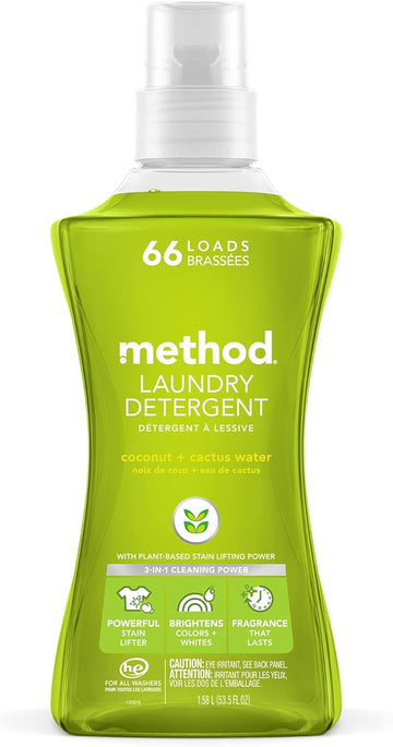 Method Liquid Laundry Detergent, Coconut + Cactus Water, 66 Loads Per Bottle, Biodegradable Formula, Plant-Based Stain Remover, 53.5 Fl Oz (Pack Of 1)