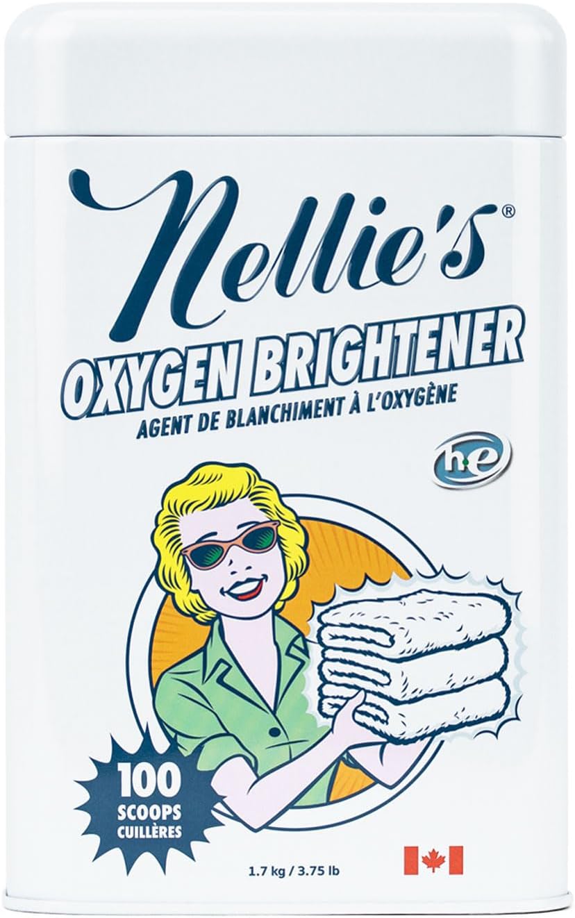 Nellie's Oxygen Brightener - Eco-Friendly Stain Remover and Laundry Booster - Powerful Cleaning with Oxygen for Whiter Whites and Brighter Colors - Gentle on Clothes and the Environment (100 Scoops) : Health & Household