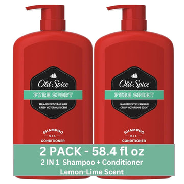 Old Spice Pure Sport 2In1 Shampoo And Conditioner For Men, Twin Pack, Lemon, 58.4 Fl Oz