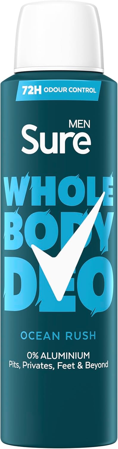 Sure Men Ocean Rush Whole Body Deodorant Men'S Deodorant Spray With A Herbal & Woody Fragrance For 72 Hour Odour Control 150 Ml