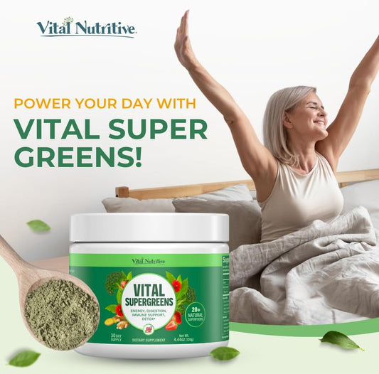 Vital Greens - Vital Super Greens Superfood Powder for Energy Boost, Supergreens for Digestion Support, and Immunity - Daily Green Drink Powder with Antioxidants, Probiotics, and Superfoods